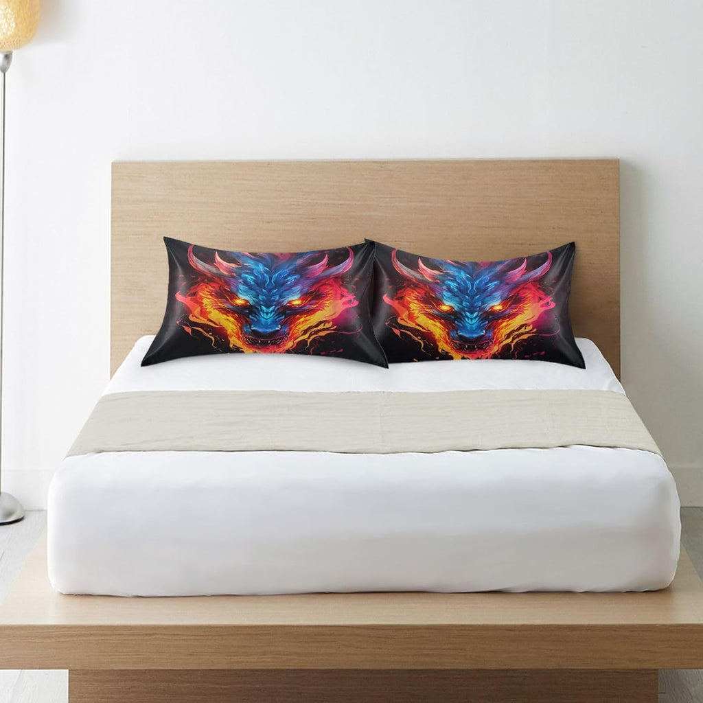Dragon Fire Pillow Covers Silk Pillowcase for Hair and Skin Soft Breathable Smooth Cooling Satin Pillowcase Standard Size Pillow Case for…