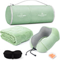 urnexttour Travel Pillow and Blanket Set Neck Pillows Soft Blankets with Sleep Mask Travel Essentials for Airplane Car Memory Foam Sage…