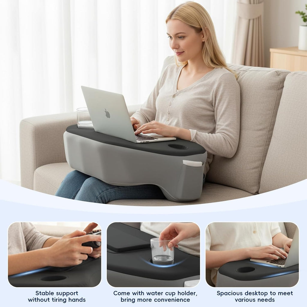 Reading Pillow for Gaming, Large Arm Rest Pillow for Adult, Memory Foam Desk Pillow with Cup & Phone Holder for Reading, Working…