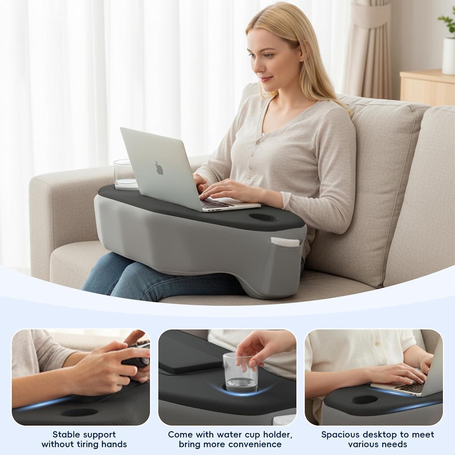 Reading Pillow for Gaming, Large Arm Rest Pillow for Adult, Memory Foam Desk Pillow with Cup & Phone Holder for Reading, Working…
