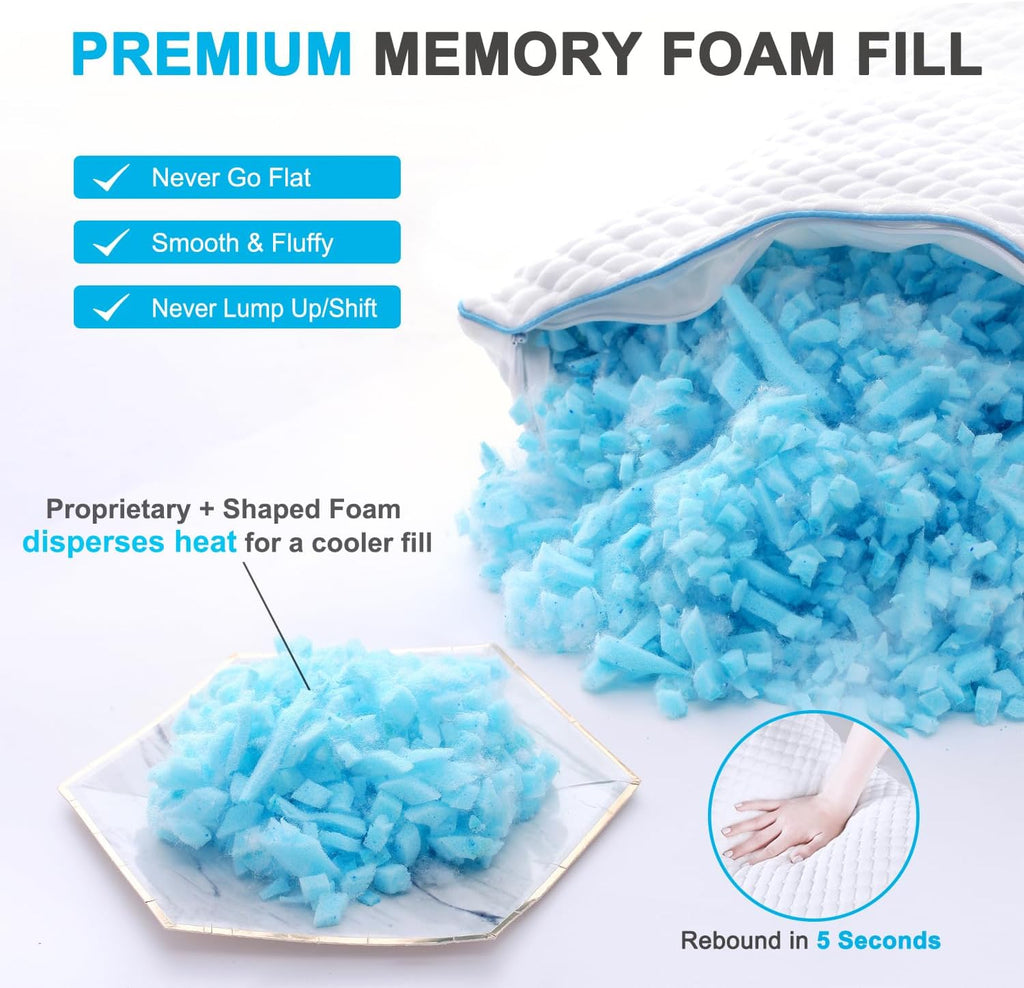 Vvz Cooling Bed Pillows King Size Set of 2, Shredded Memory Foam Pillows for Side Back Stomach Sleepers, Luxury Cool Gel Adjustable Firm Be…