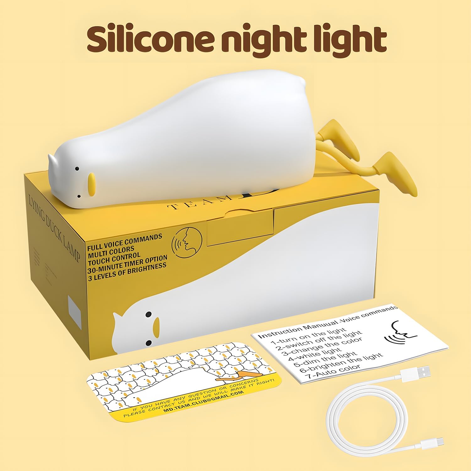 Rytinazzz Silicone Night Light for Kids, 50H Long Battery Duck Lamp (Lying), Gift for Kids, Soft Dimmable Bedside Light, Rechargeable Tap…