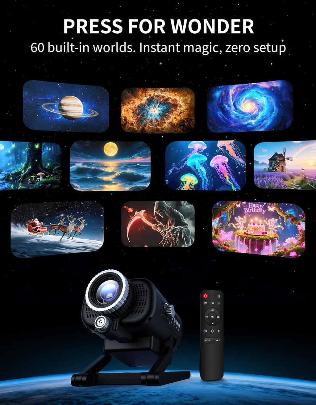 Rovmiment 60-in-1 Galaxy Projector, HD Home Planetarium Projector with Built-in Non-Fading Scenes, 3D Star Light Projector for Bedroom, Twi…