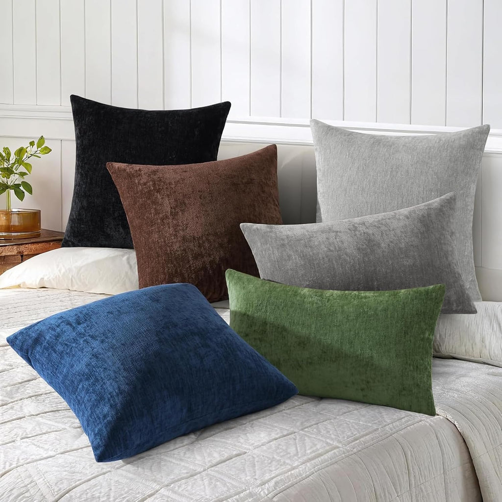 decorUhome Chenille Dark Grey Throw Pillow Covers 26x26 Inch Set of 2, Decorative Soft Couch Pillow Covers Solid Dyed Accent Velvet Farmhou…