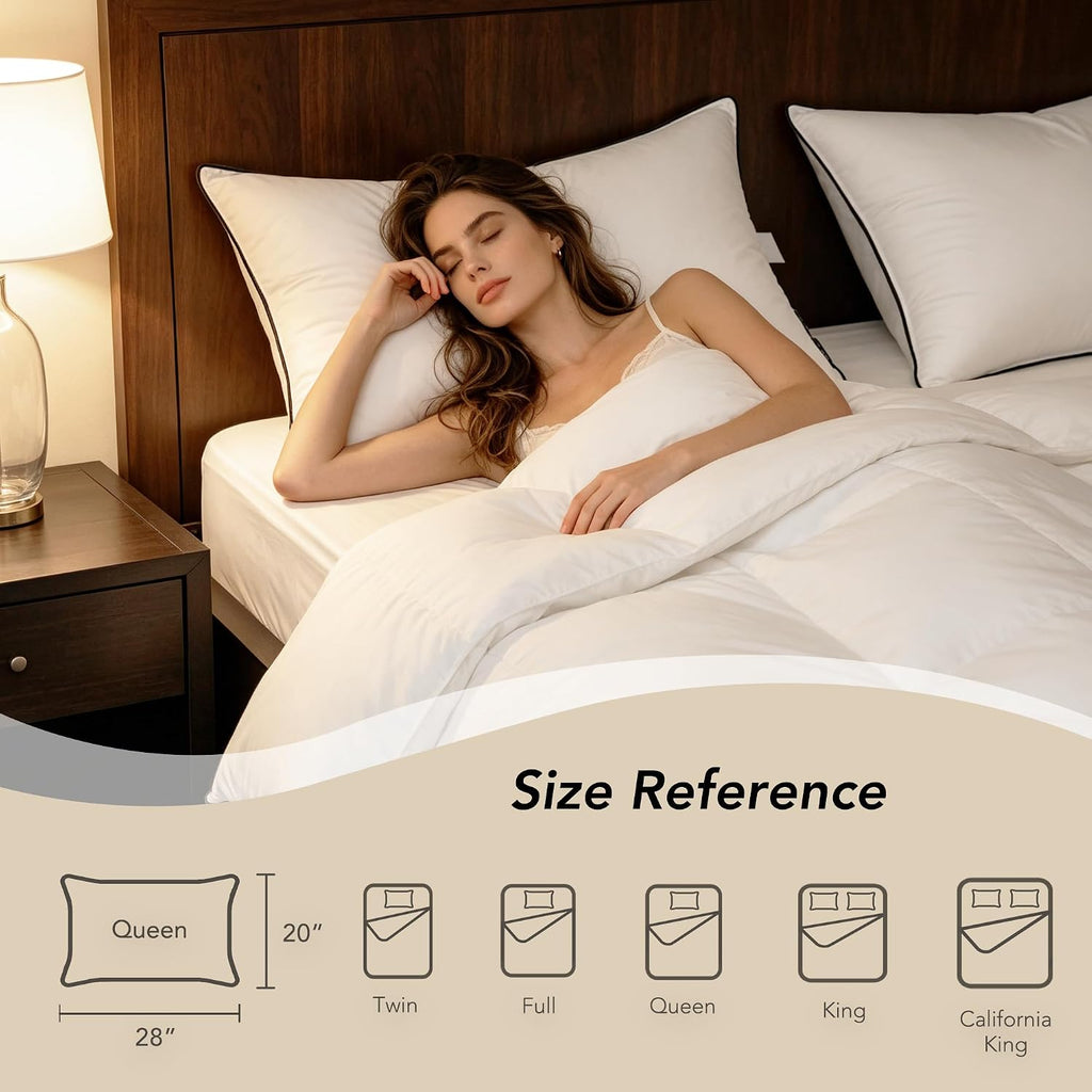 Down Bed Pillows, White Duck Down Feather Filled Pillow Inserts, Luxurious Soft Hotel Bed Pillow for Sleeping with Breathable Cotton…