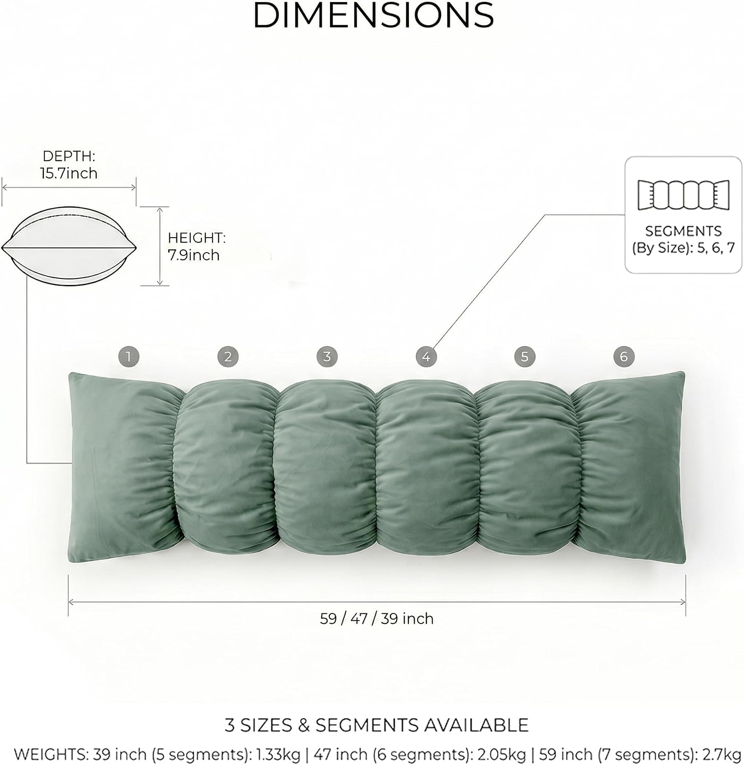 Ailuteie Pat. Pend. Side Sleeper Body Pillow, Long Bed Pillow with Segmented Design and Soft Velvet Washable Pillowcase for Side Sleeping (…