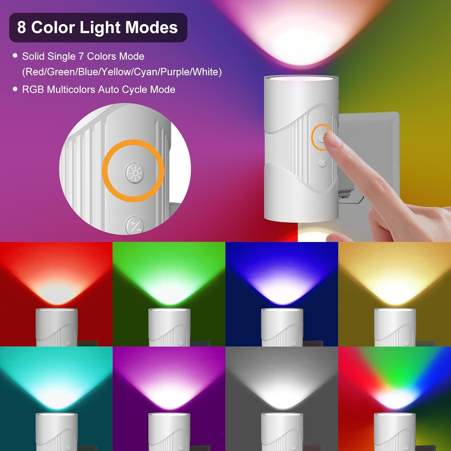 easuntec Night Light, Night Lights Plug into Wall, Color Changing Night Light, Dusk to Dawn Sensor, 8 Light Modes, Dimmable RGB Night Light…