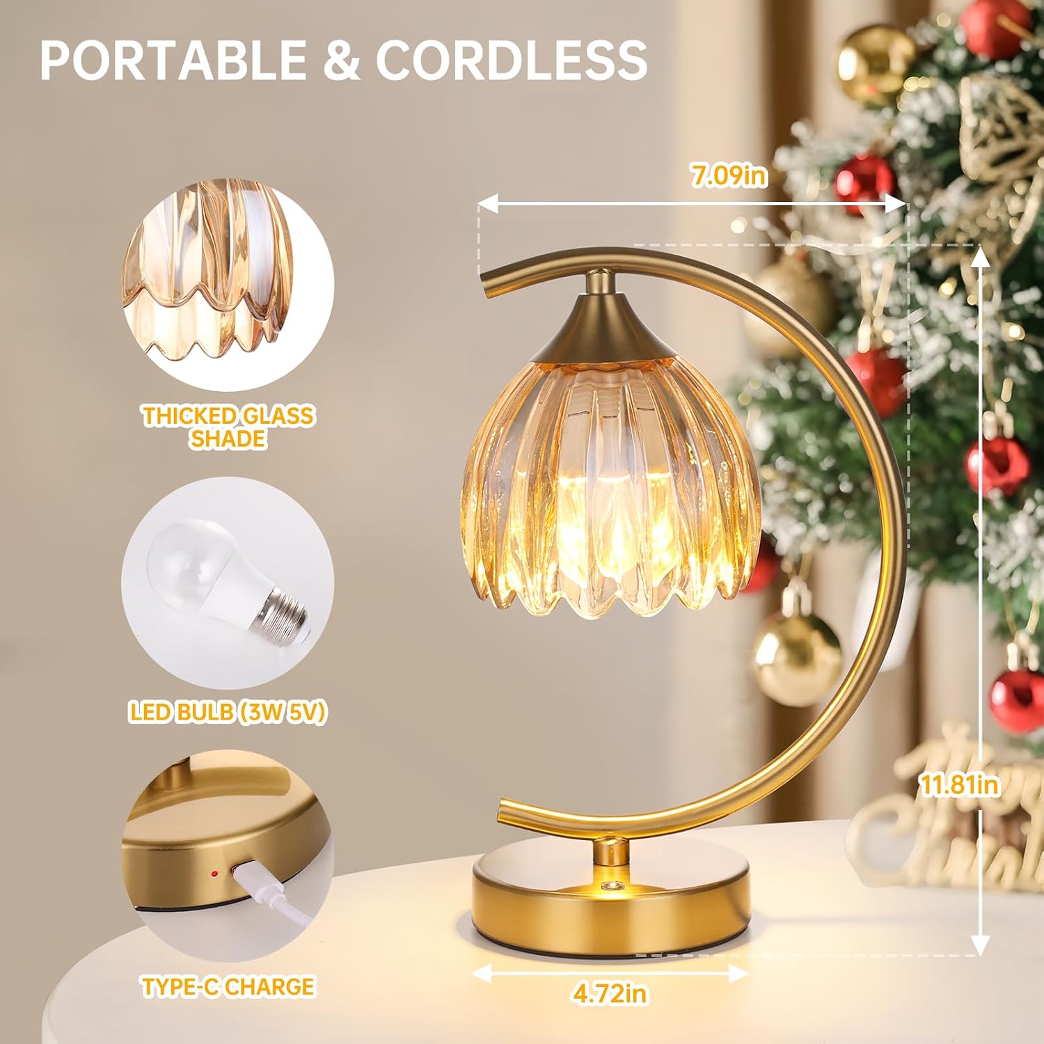 Shenmoyl Tulip Table Lamp, 5200mAh Cordless Touch Control Table Lamp with 3 Color Temps & Stepless Dimming, Rechargeable Battery Table…