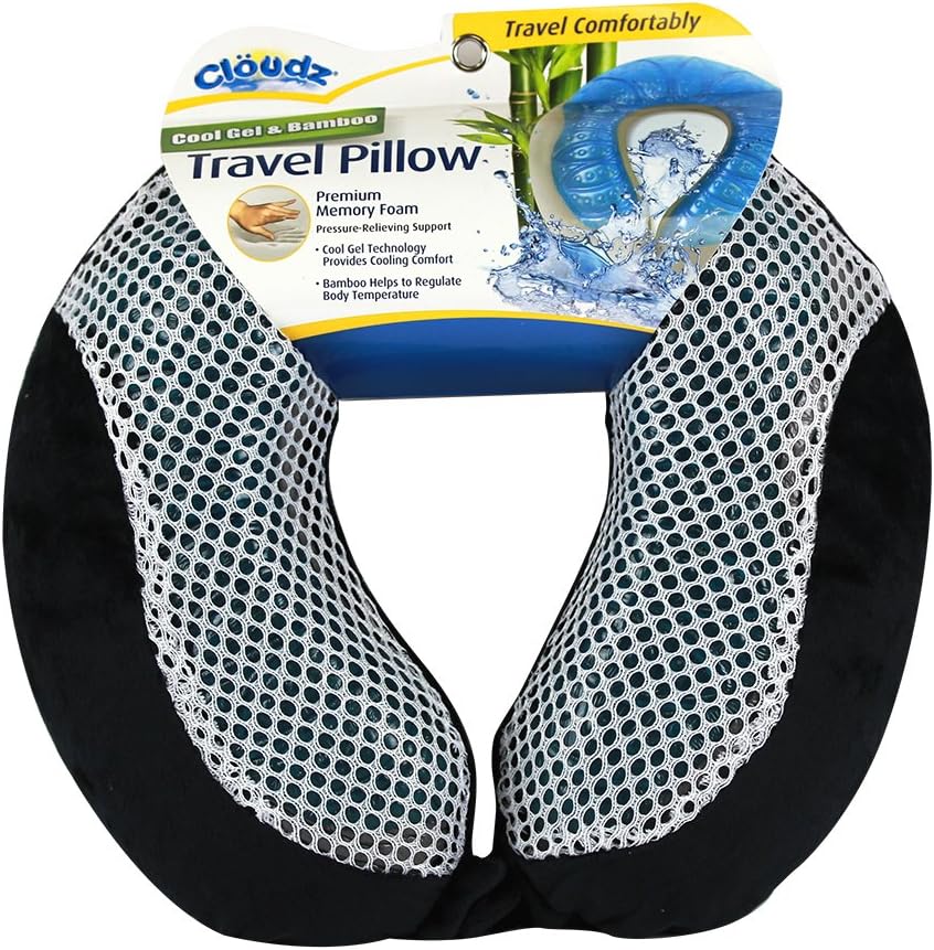 Cloudz Comfort Gel Memory Foam Travel Neck Pillow - Black