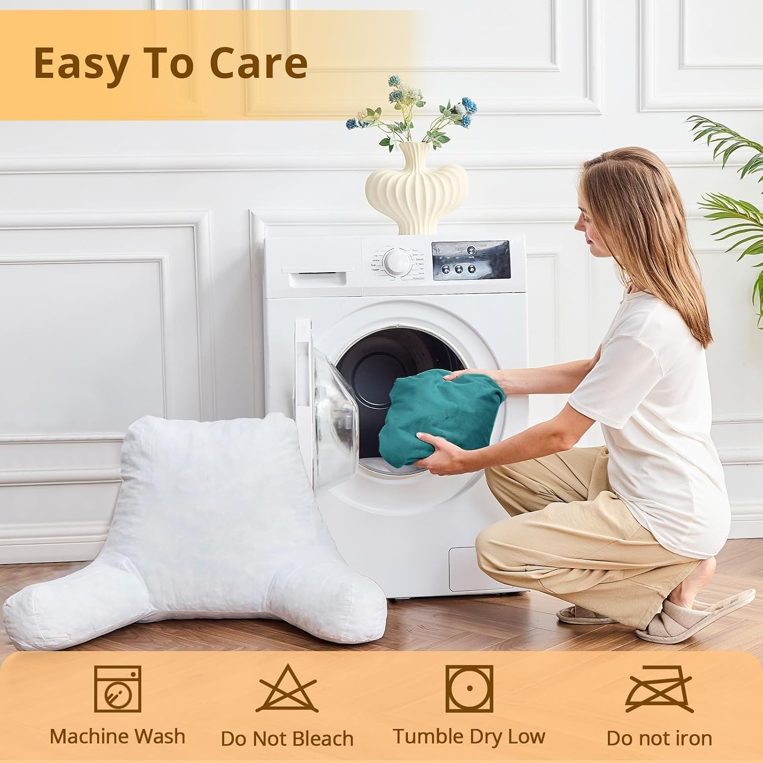 Sasttie Reading Pillow, Velvet Back Pillow for Bed Sitting Up, Adult Back-Rest Support Cushion with Arms for Sit Up on Couch, Sofa, and…