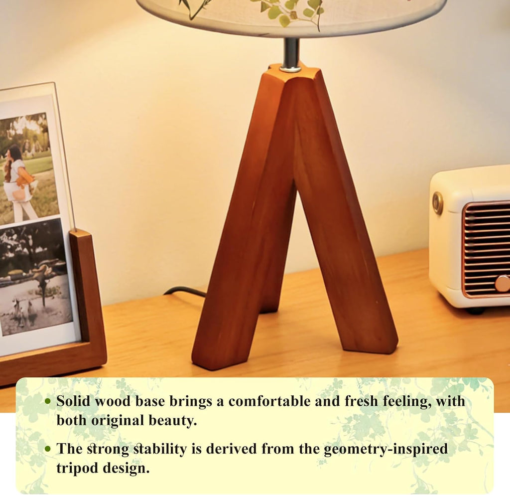 Dried Flowers Tripod Table Lamp 14.17in, 9W LED Dimmable Cute Bedside Lamp with Flowers Linen Lampshade for Nursery, Bedroom, Kid Room…