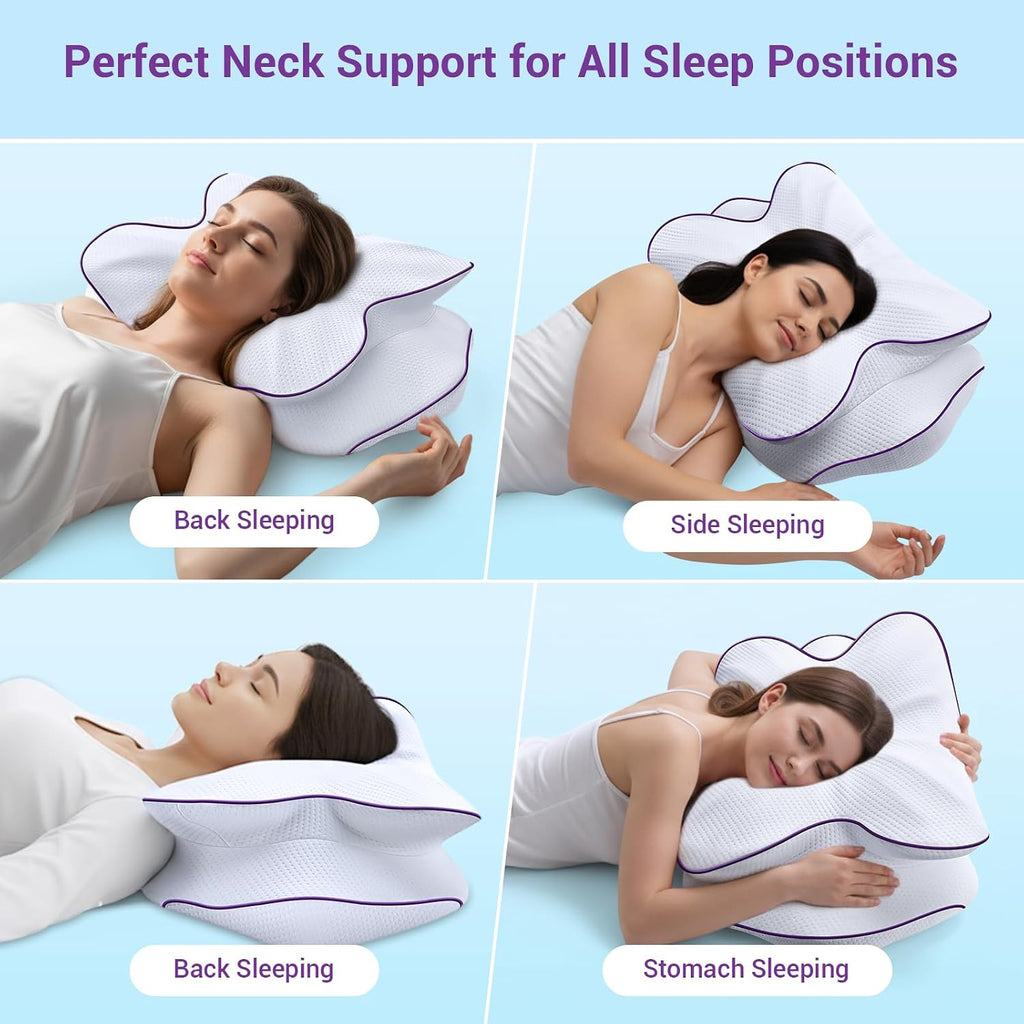 AZBestPro Memory Foam Cervical Pillow for Neck Support &, Butterfly Ergonomic Design – 24×15.75×5.7 Inches, Removable 100% Polyester Pillo…