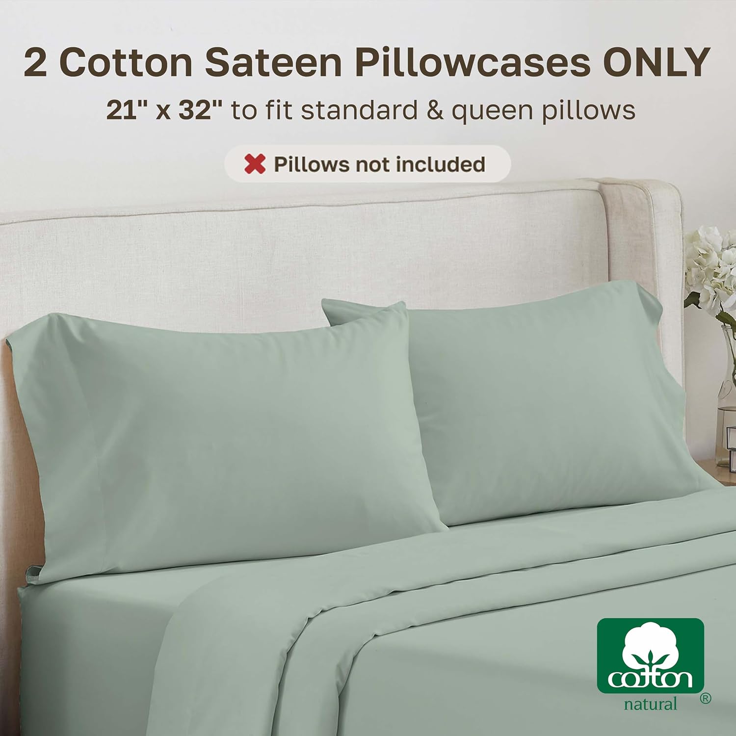 California Design Den Standard Cotton Pillowcases Set of 2 - Soft & Silky 500 Thread Count Sateen, Breathable 100% Cotton Pillow Cover…