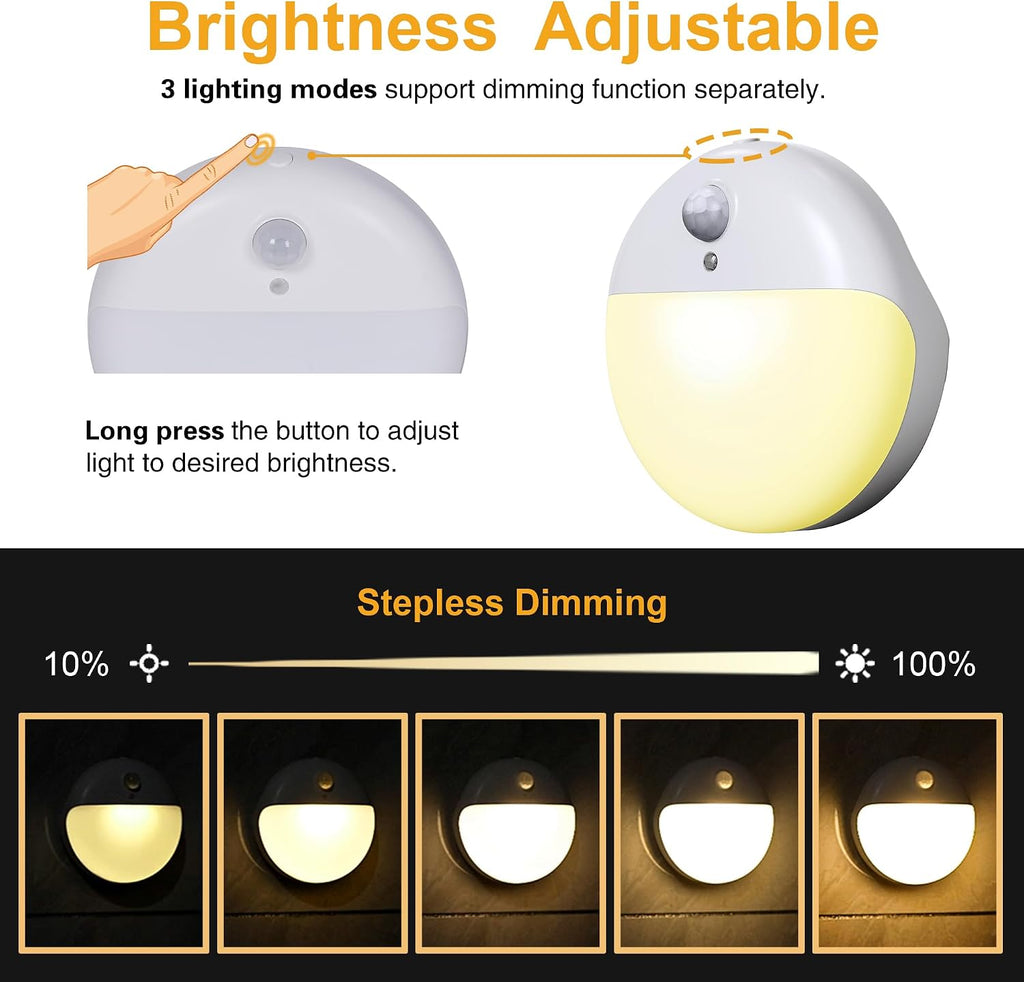 YUNLEX 2 Pack Motion Sensor Night Light, Gold Yellow, 3 Lighting Modes, Stepless Dimming, Battery-Powered, Dimmable LED, Suitable for…