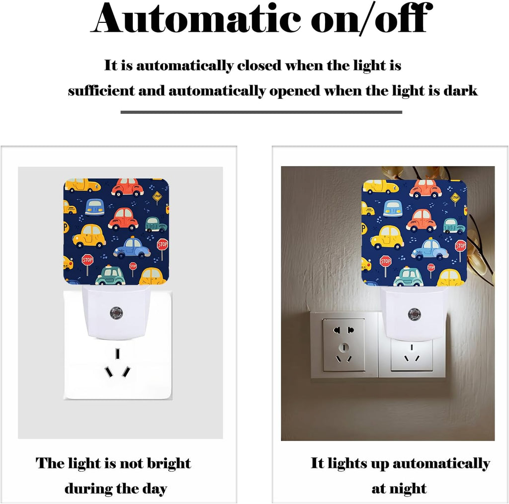 Cute Cartoon Cars Night Light, Plug Into Wall Decor for Stairway, Hallway, Kitchen, Dusk to Dawn Sensor Nightlights for Boys/Girls/Women/Men…