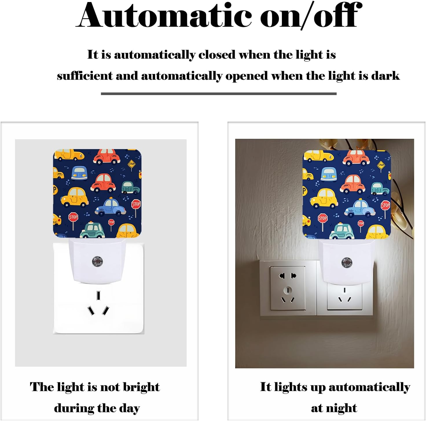 Cute Cartoon Cars Night Light, Plug Into Wall Decor for Stairway, Hallway, Kitchen, Dusk to Dawn Sensor Nightlights for Boys/Girls/Women/Men…