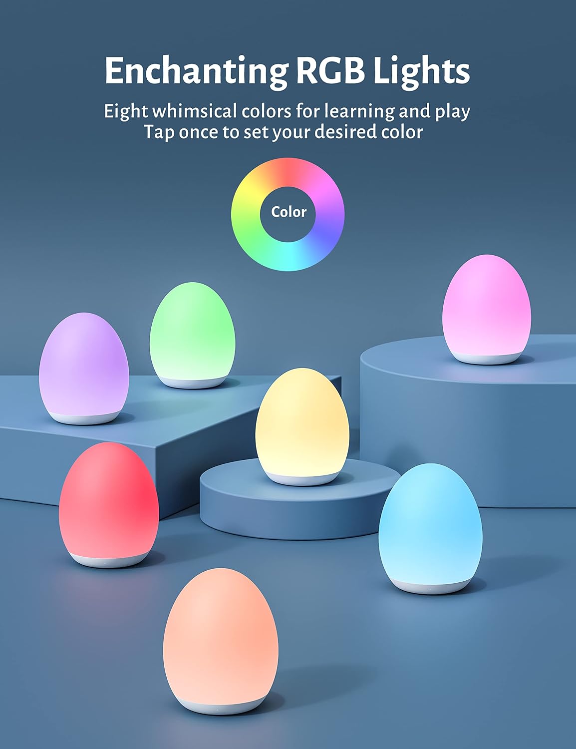 Night Light for Kids, Baby Night Light with 7 Colors Changing Mode & Stepless Dimming, Nursery Night Light BPA Free, Rechargeable Egg…
