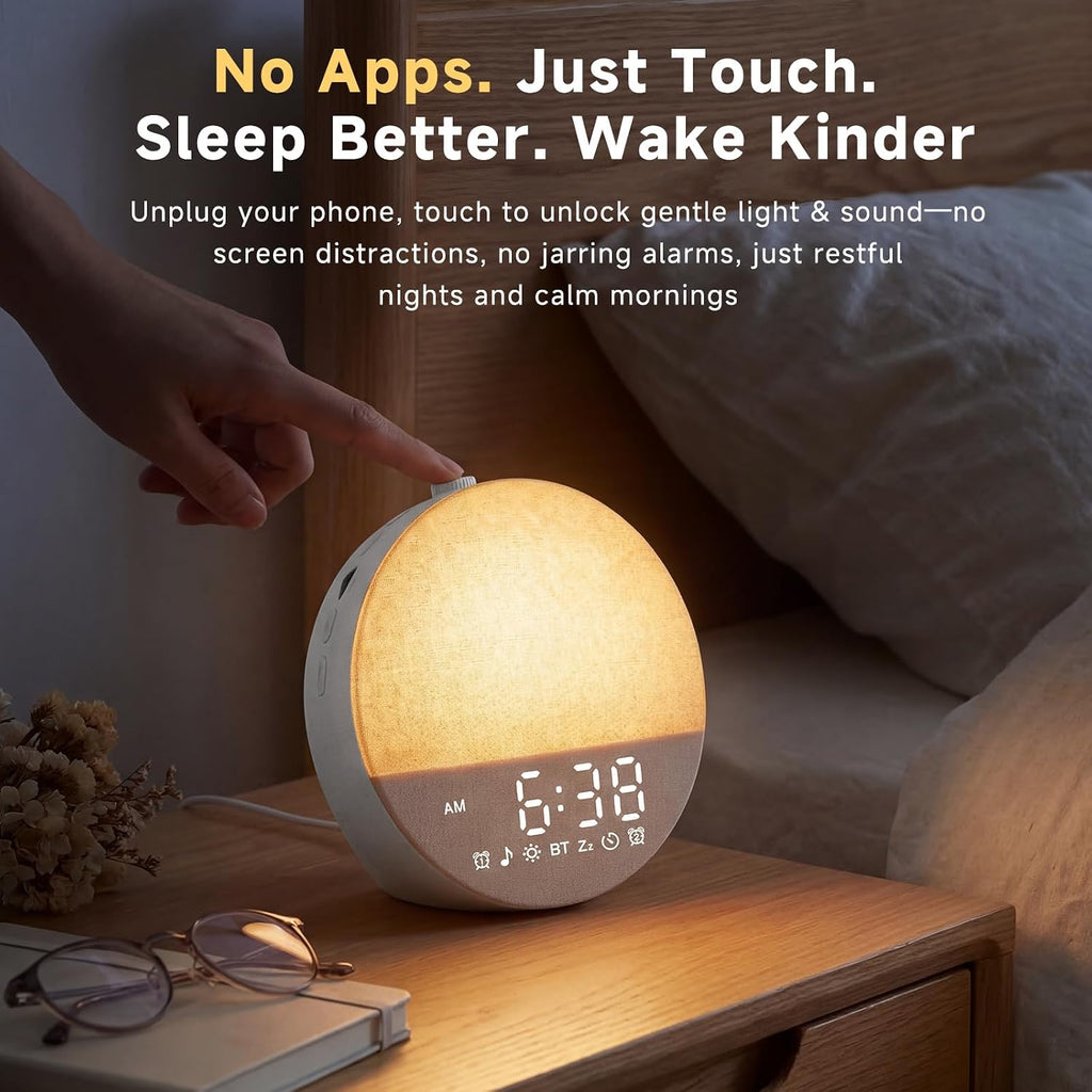 Geuuap Sunrise Alarm Clock White Noise Machine | Natural Wake-Up Light for Bedroom with 30 Soothing Sleep Aids, Bluetooth Speaker…
