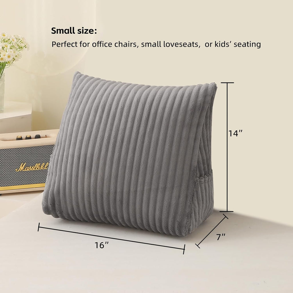 Corduroy Wedge Reading Pillow for Bed, 3 Sizes, 4 Colors for Bed, Sofa, Office Chair (Grey, Small 16 * 14 * 7in)