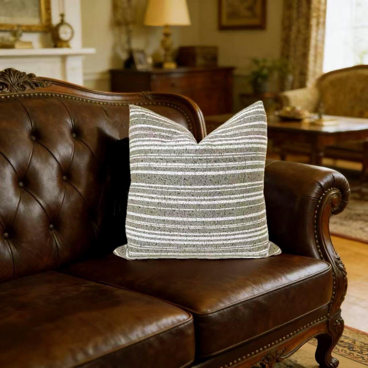Slow Cow Boho Chenille Textured Woven Stripe Throw Pillow Covers 18x18 Decorative Cushion Cover Striped Square Pillow Cover Pillow Case