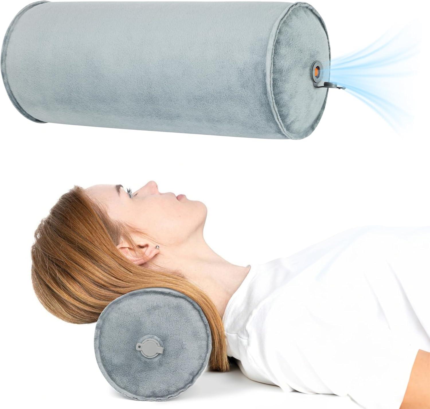 ONTYZZ Inflatable Round Neck Pillow Cervical Roll Pillow Cylinder Bolster Pillow for Head, Neck, Back, Legs and Yoga, Grey(4.92 * 14.96)