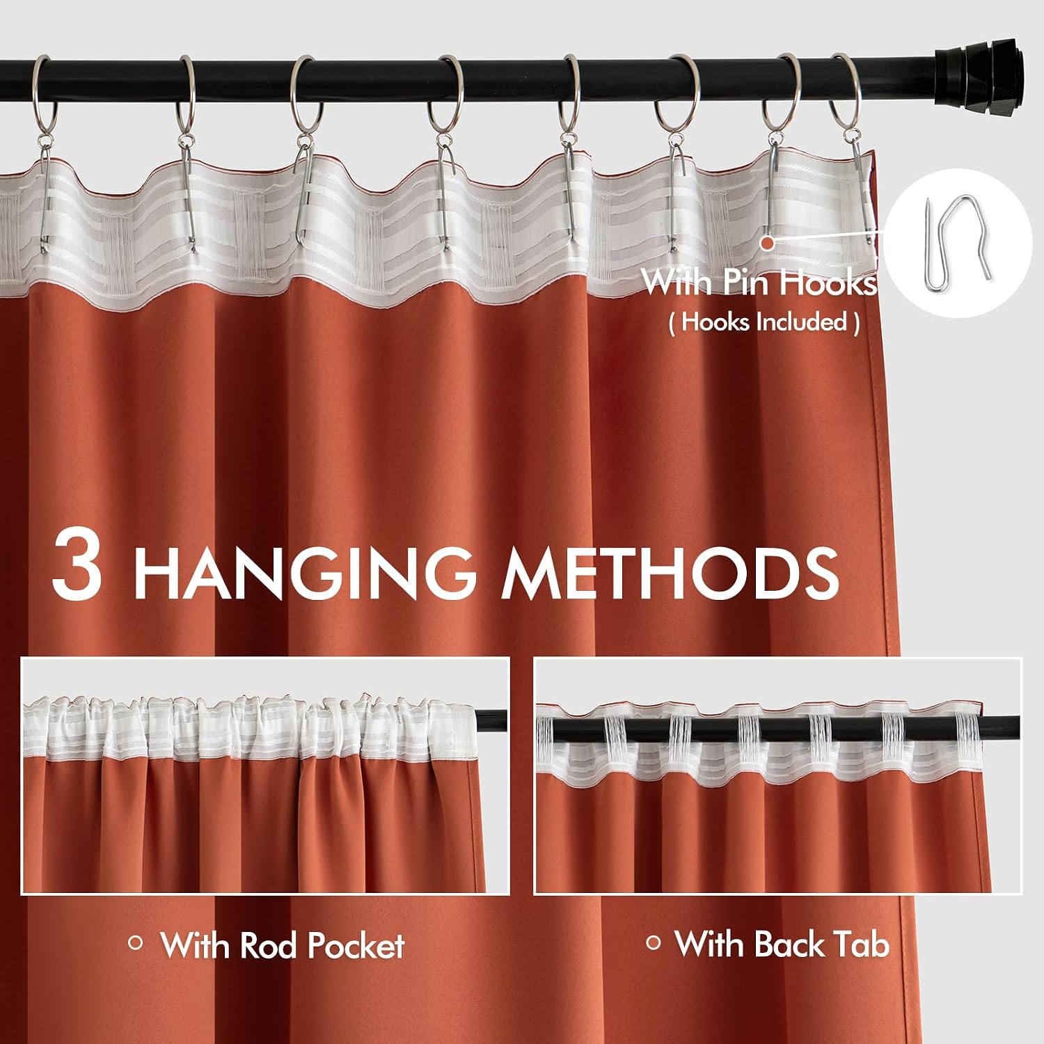 Miulee Back Tab Burnt Orange Blackout Curtains 96 Inch Long 2 Panels Set for Bedroom, Fall Terracotta Rod Pocket/Pinch Pleated Thermal Insu…