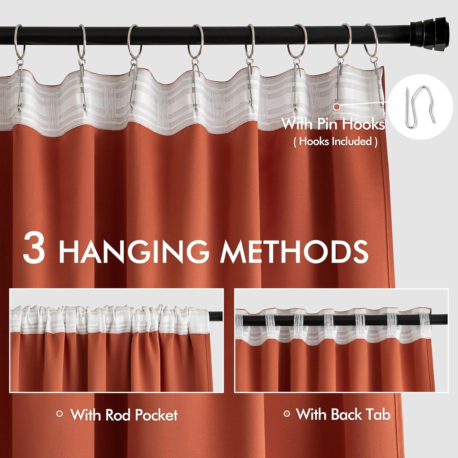 Miulee Back Tab Burnt Orange Blackout Curtains 84 Inch Length 2 Panels Set for Living Room Bedroom, Fall Terracotta Rod Pocket/Pinch Pleate…