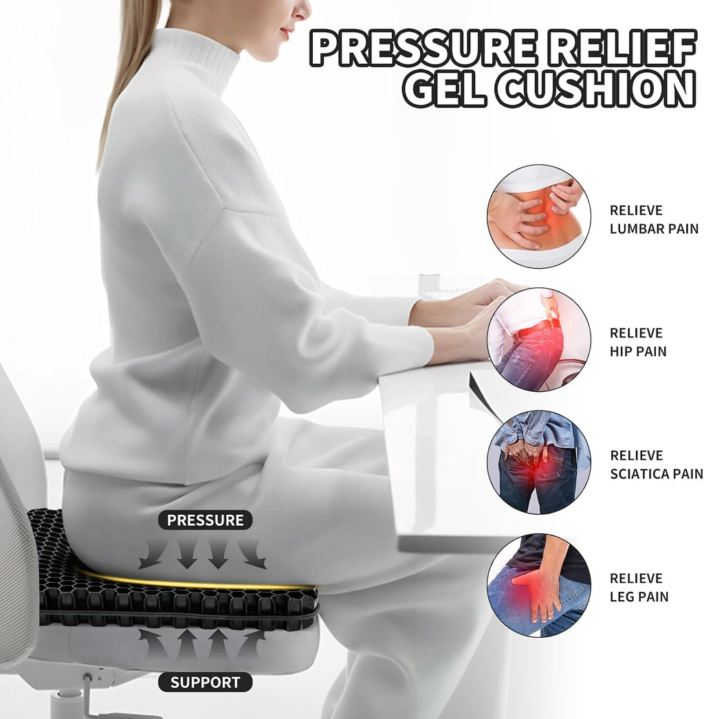 Gel Seat Cushion for Long Sitting - 16.5" x 14.5" x 2.4" (Extra Thick&Soft) Gel Cushion for People Over 185 lbs, Pressure Relief Cushion…