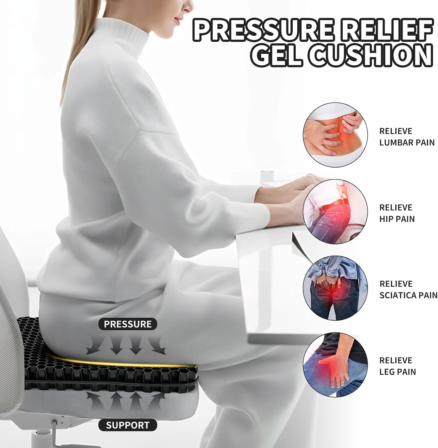 Gel Seat Cushion for Long Sitting - 16.5" x 14.5" x 2.4" (Extra Thick&Soft) Gel Cushion for People Over 185 lbs, Pressure Relief Cushion…
