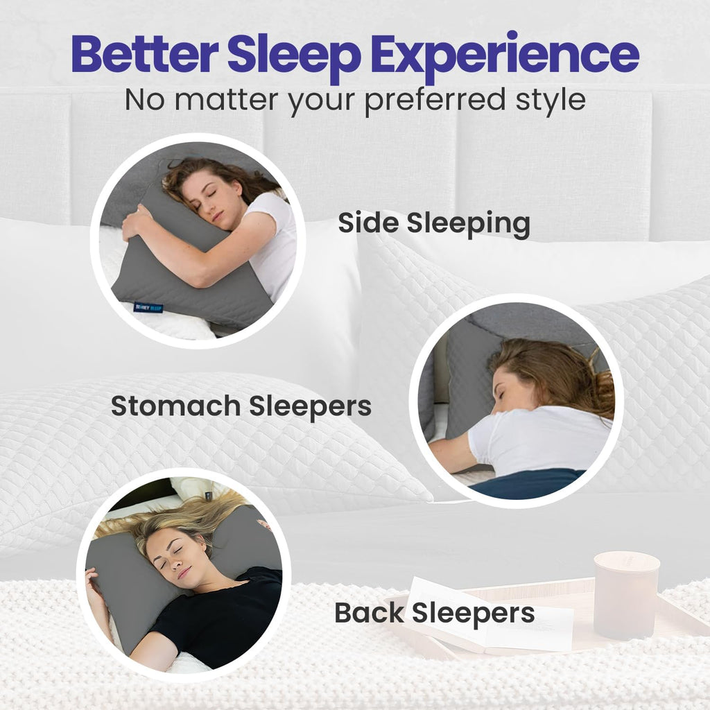 Sidney Sleep Set of 2 Queen Size Bed Pillows for Side and Back Sleepers - Adjustable Filling - Memory Foam Pillows for Neck and Shoulder…
