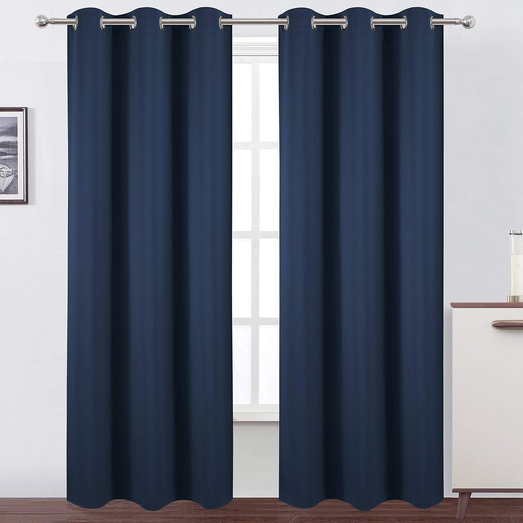 Lemomo Blackout Curtains 42 x 84 inch/Navy Curtains Set of 2 Panels/Thermal Insulated Room Darkening Bedroom Curtains 84 inch blue