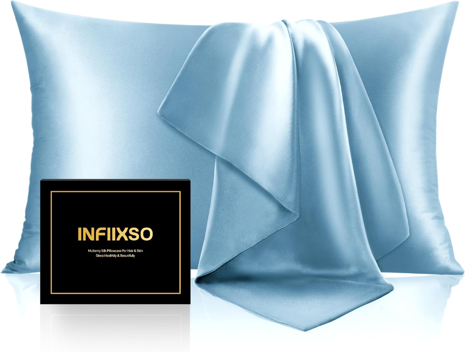 Infiixso Mulberry Silk Pillowcase for Hair and Skin, Silk Pillow Cases Standard Size with Hidden Zipper 20x26 Inches, Super Smooth and Soft…
