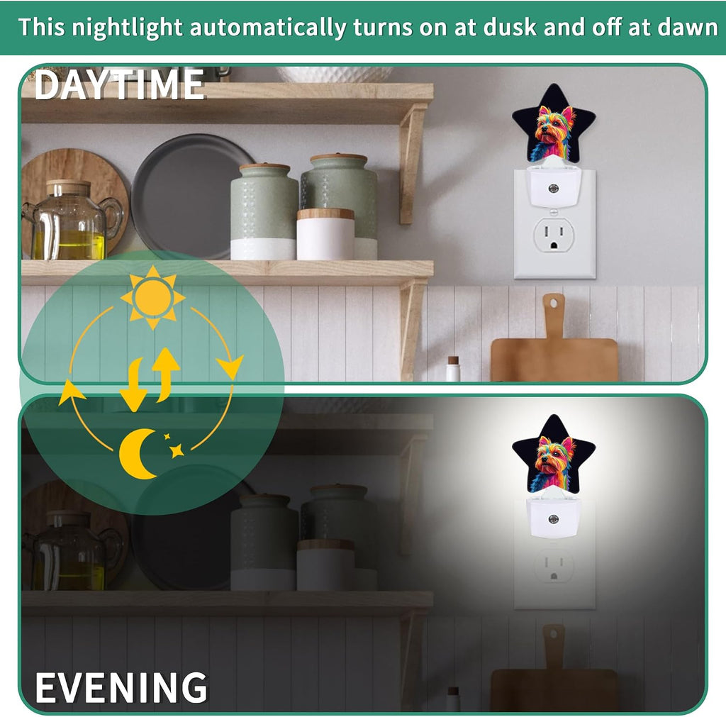 Colorful Dog Plug in Star Night Light, Night Light with Sensor for Kids Nursery Bedroom, Decorative Soft Glow Lamp for Hallway Bathroom…