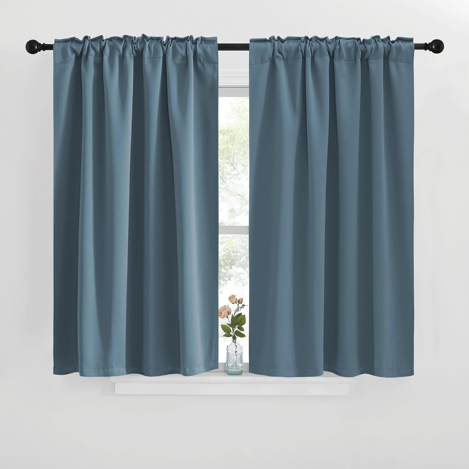 NICETOWN Window Treatment Blackout Curtains and Draperies - (Smoky Blue Color) 42x40 inch, 2 Panels, Room Darkening Blackout Panel Drapes…
