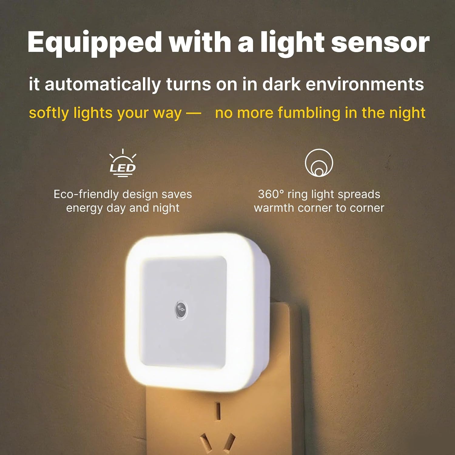 Night Lights Plug into Wall, Automatic LED Night Light with Dusk to Dawn Sensor, Modern Square Night Lite for Hallway & Bedroom, 0.5W…