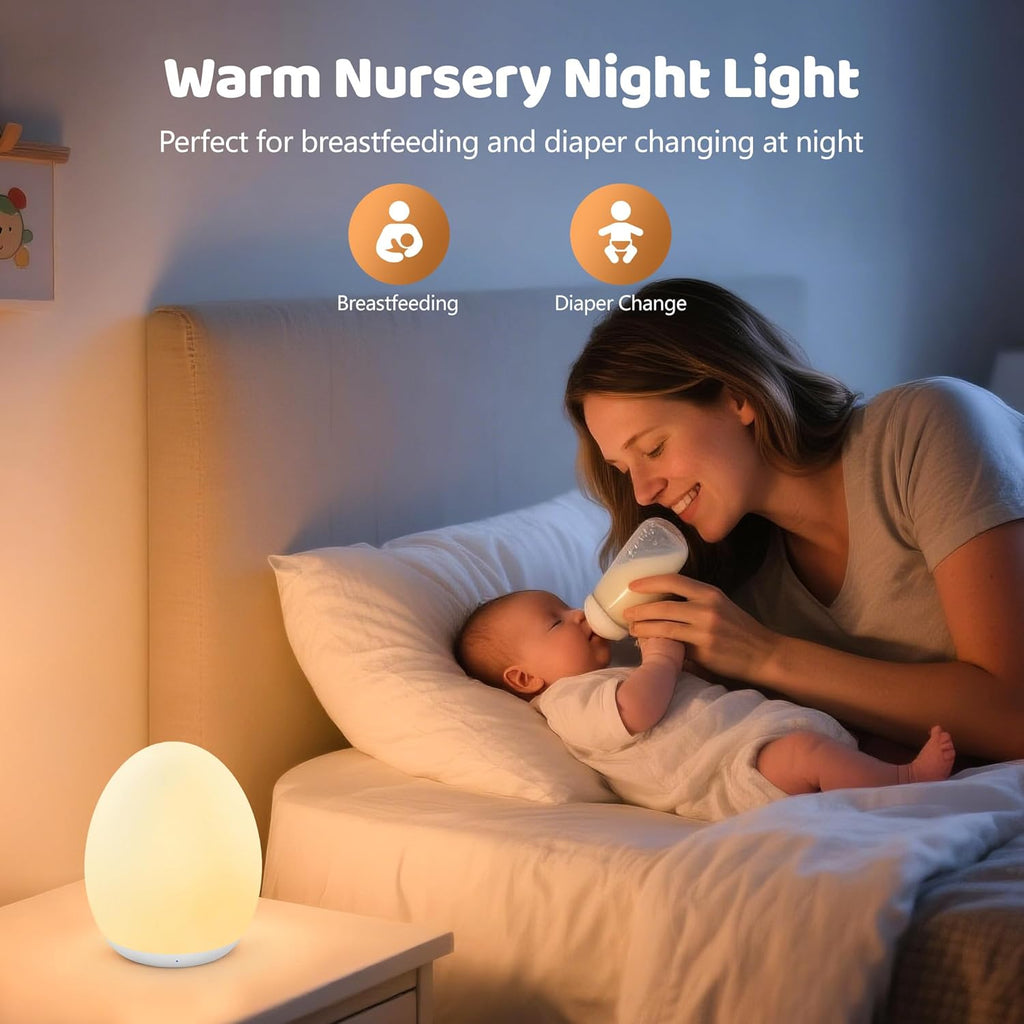 MediAcous Night Light for Kids, Baby Egg Light for Nursery, 7 Colors Changing & Stepless Dimming, Soft Silicone Touch Night Lamp with 1…