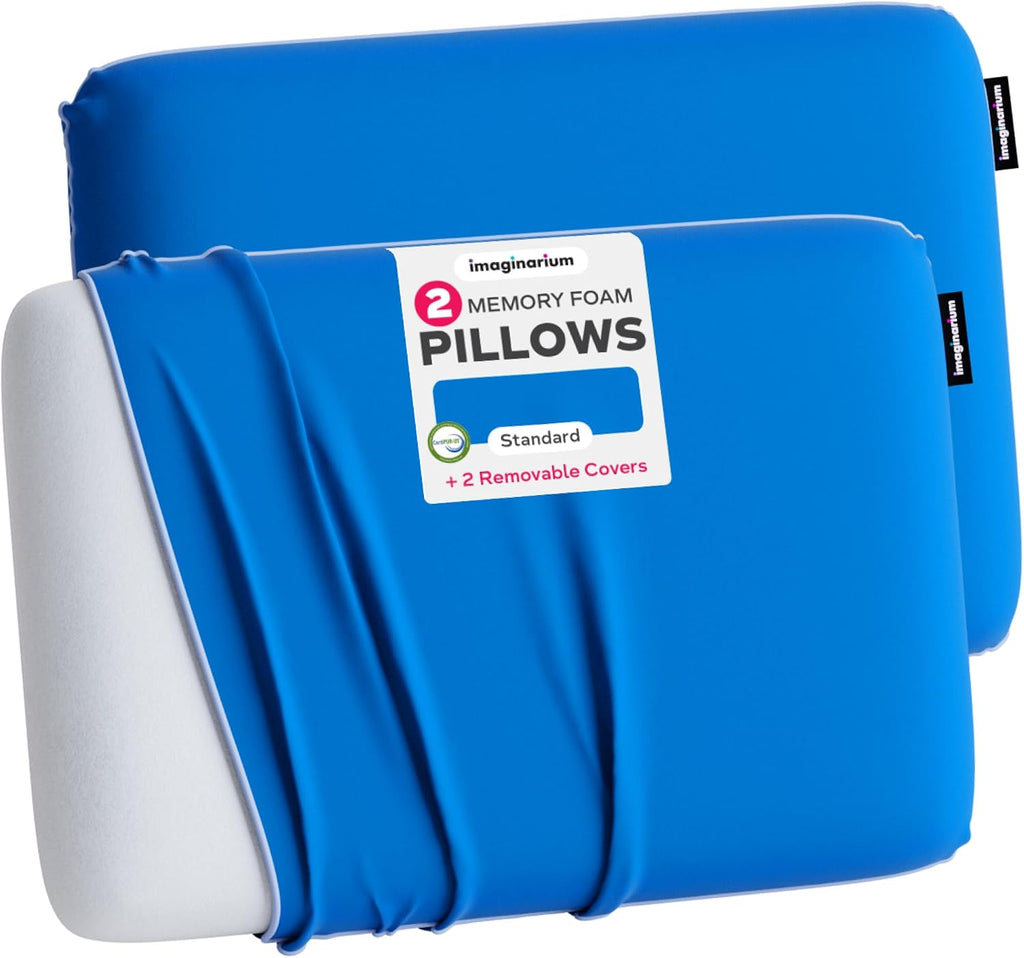 Imaginarium 2 Pack Memory Foam Pillows for Bed – 16" x 24" Standard – Fun Decorative Colorful Pillow for Sleeping – Back, Stomach & Side…