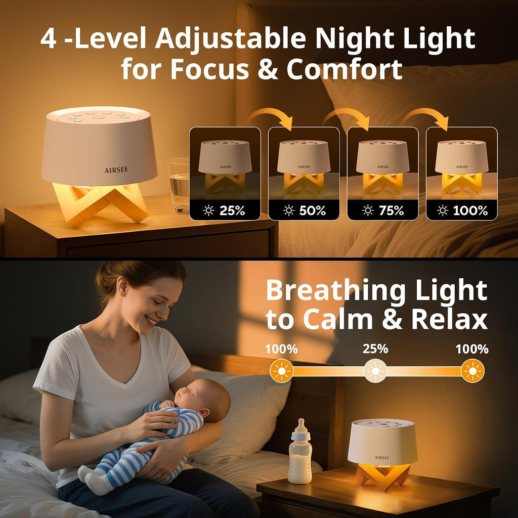 AIRSEE White Noise Sound Machine for Baby Adults, 31 Soothing Sounds 2000mAh Battery 4-Level Night Light Sound Machine, Timer & Memory…