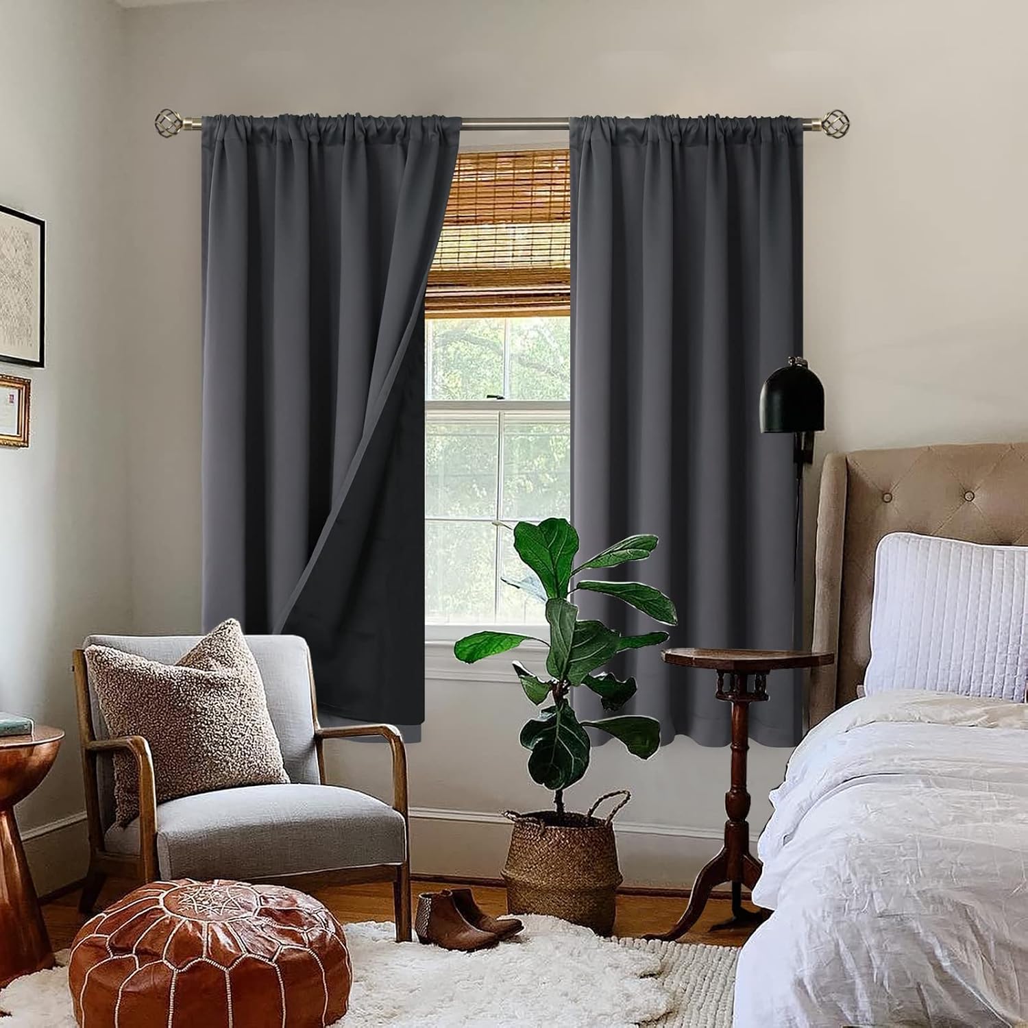 BGment Dark Grey 100% Blackout Curtains for Bedroom - Thermal Insulated Soundproof Light Blocking Dark Black Out Curtains 63 Inch Long, 2…