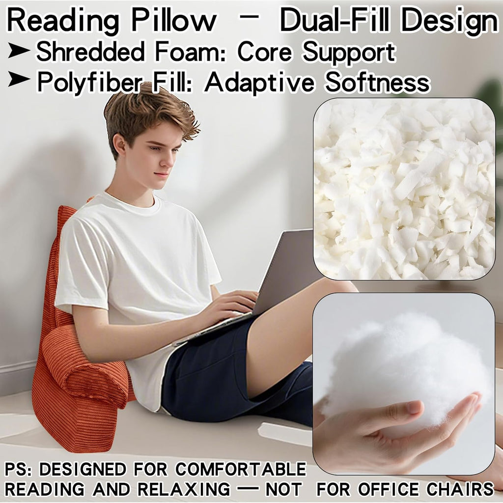 RRPAHWTV Reading Pillow for Bed with High Arm Rests, Back Support Pillow for Sitting Up in Bed with Shredded Memory Foam for Reading, TV…