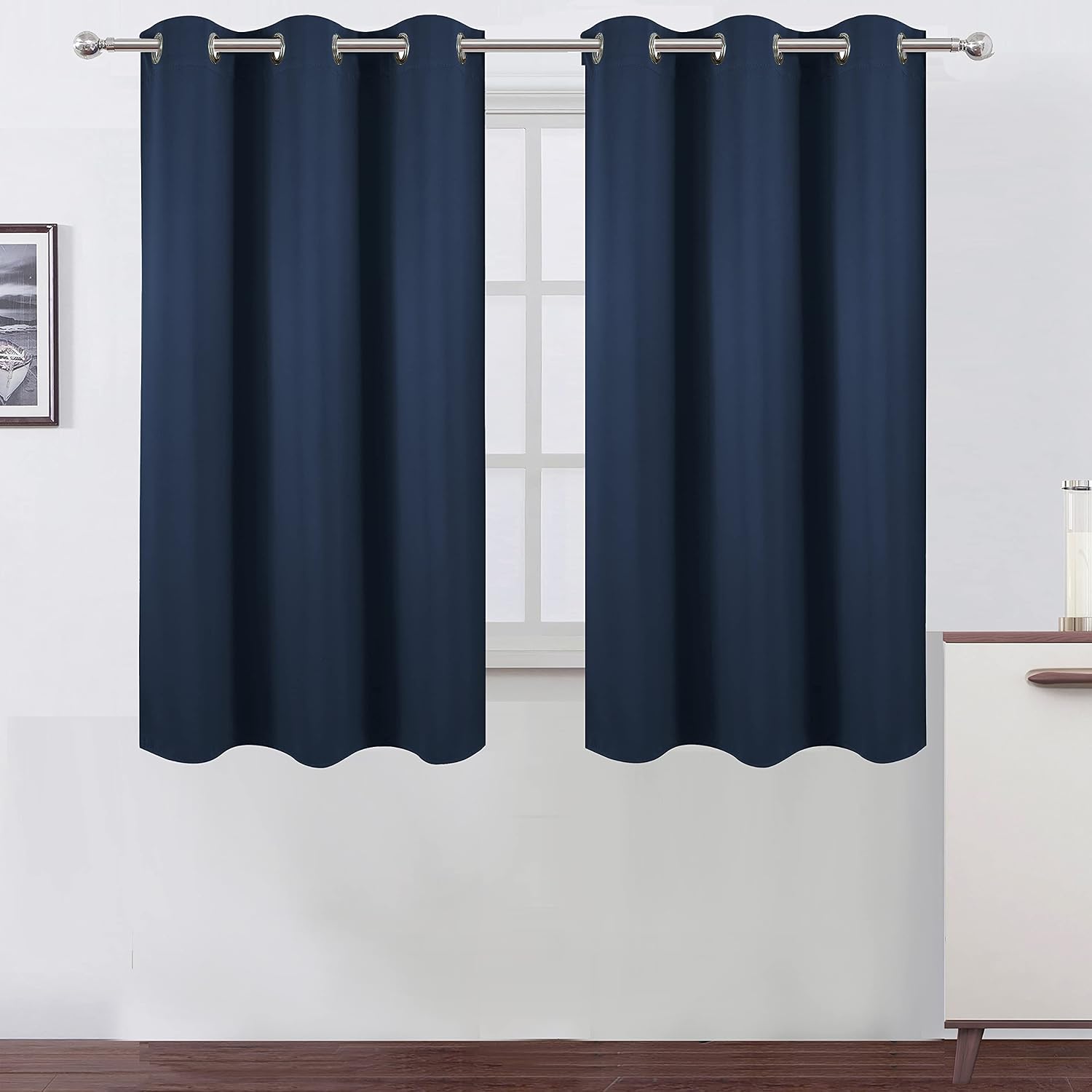 Lemomo Navy Blue Blackout Curtains 42 x 54 Inch Length Set of 2 Panels Grommet Bedroom Curtains for Living Room 54 Inch Blue