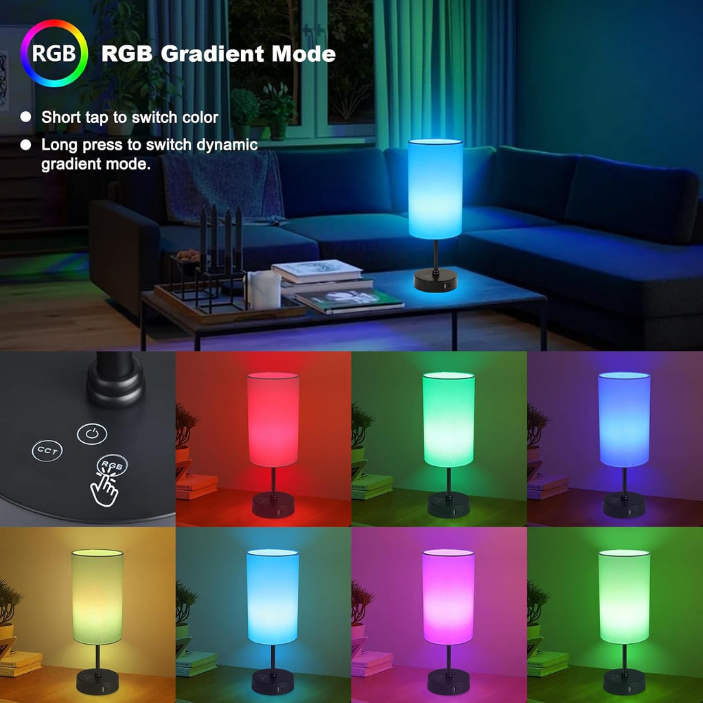 Unicozin Table Lamp,3 CCT 3000K/4500K/6500K & RGB Color Changing, Stepless Dimmable Touch Control Bedside Lamp for Reading, Ambience…