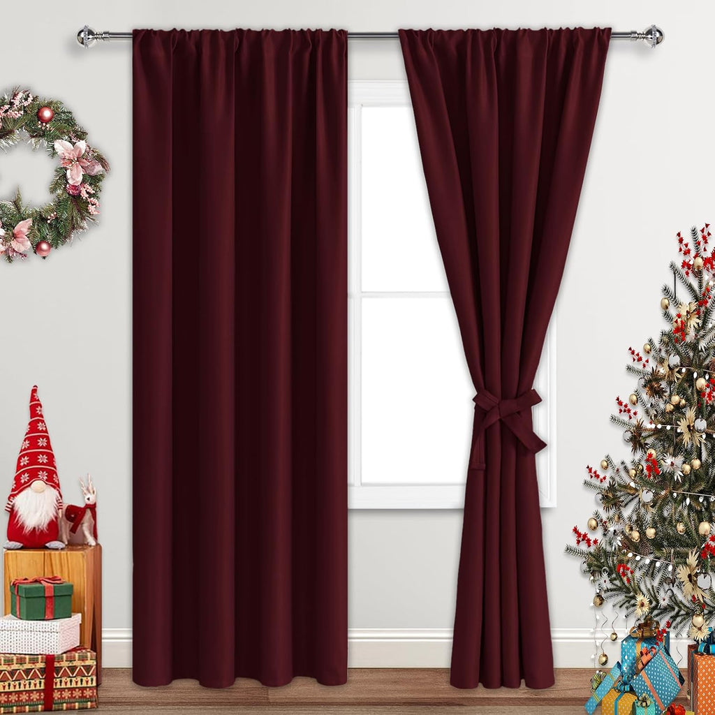 Jiuzhen Christmas Blackout Curtains for Bedroom - Thermal Insulated Room Darkening Rod Pocket Curtains for Living Room, Set of 2 Panels wit…
