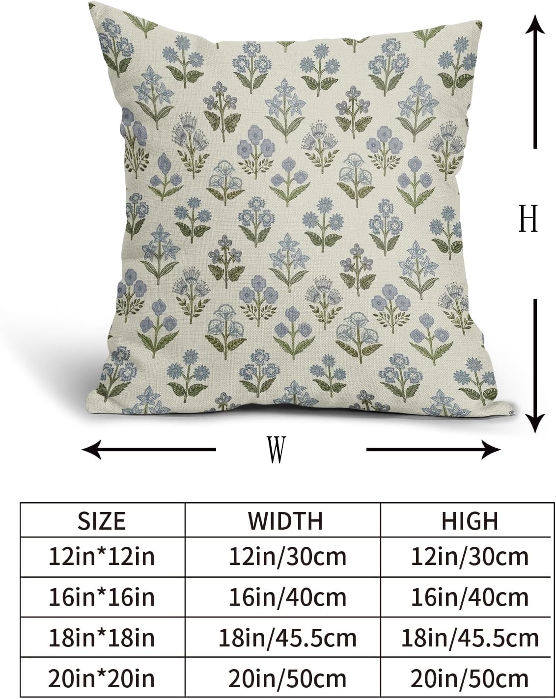 Blue Green Block Print Pillow Covers 22x22 Inch Set of 2, Vintage Floral Spring Decorative Throw Pillow Cases Boho Cushion Covers Rustic…