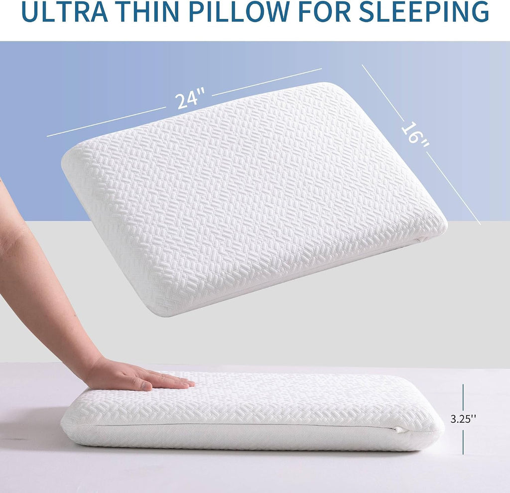 bigpawl Ultra Thin, Flat Pillow for Sleeping 3.25 Inch Height, Thin Memory Foam Pillow for Stomach Sleeper, Bed Pillow for Side…