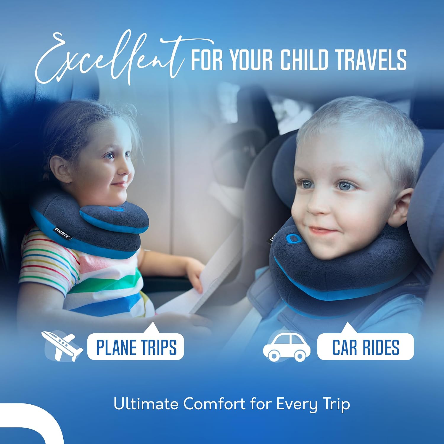BCOZZY Kids Travel Neck Pillow (3-7 Y/O)- Patented Soft Toddler Pillow for Head & Chin Support in Car Seat, Airplane, and Road Trip…
