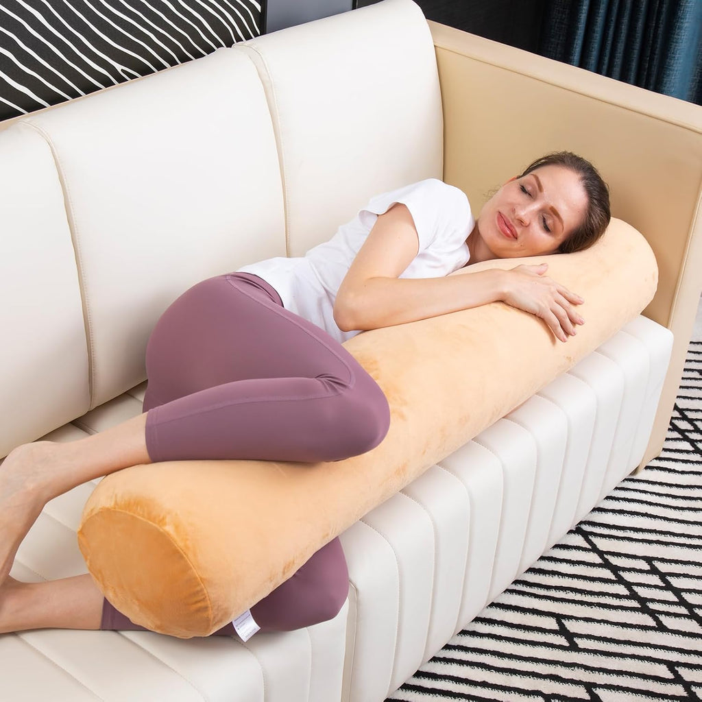 1 MIDDLE ONE Bolster Pillow for Bed, Long Round Body Pillow for Adults with Removable Velvet Cover, Decorative Tube Roll Cylinder Pillow…