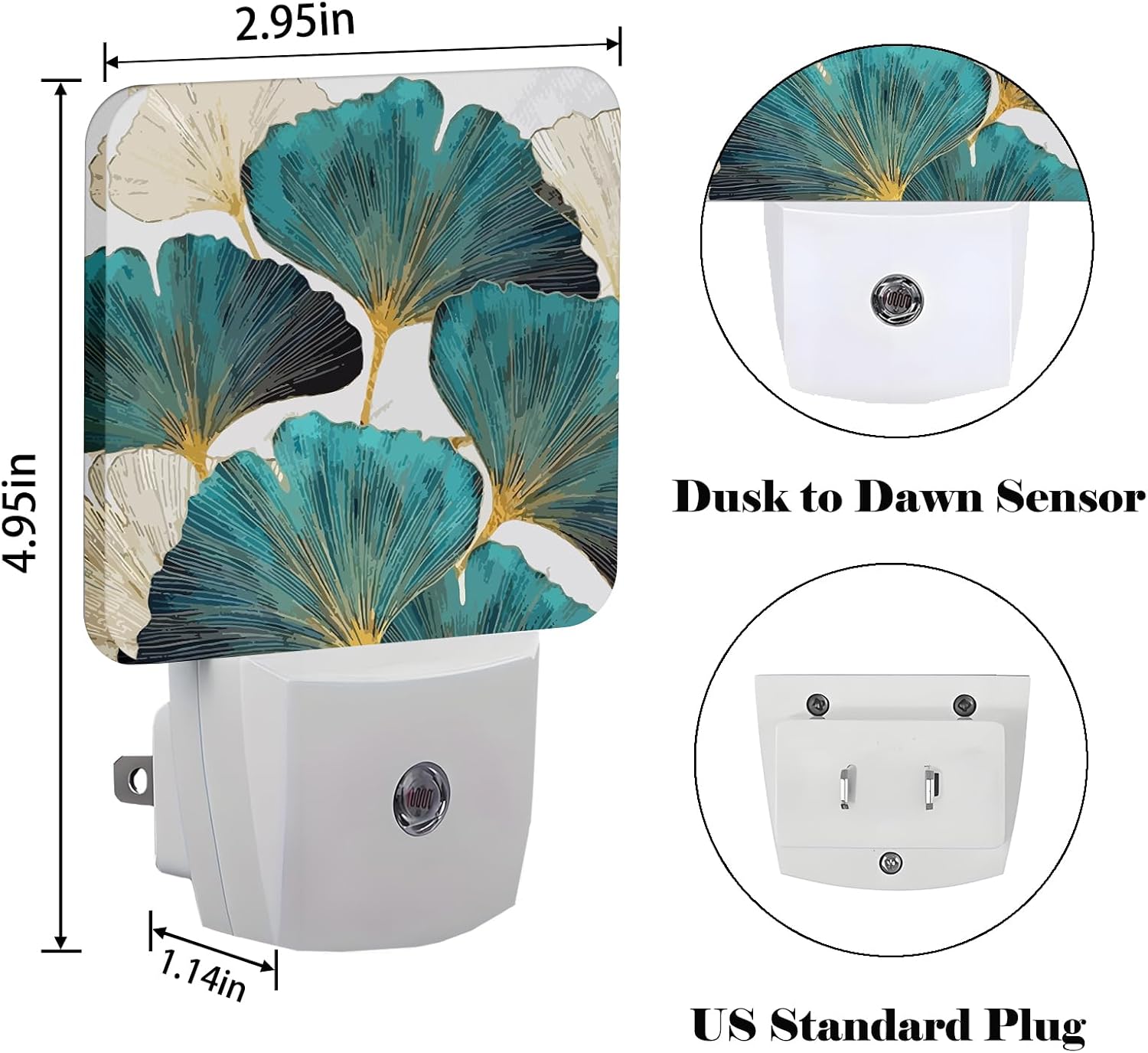 Green Ginkgo Leaves Night Light, Plug Into Wall Decor for Stairway, Hallway, Kitchen, Dusk to Dawn Sensor Nightlights for…