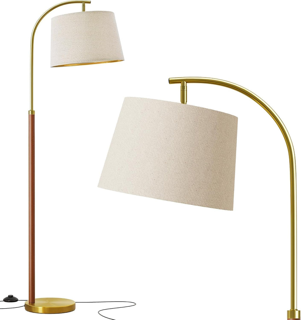 G-SAFAVA Real Wood Floor Lamps for Living Room Bedroom, 62.5" Mid Century Modern Lamp Gold Standing Tall Arc Lamps with Foot Switch…