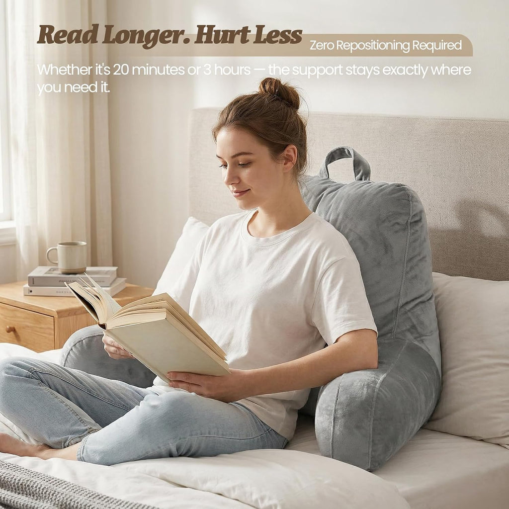 ACH Reading Pillow with Arms for Adults - Adjustable Memory Foam Bed Rest Pillow, Lumbar & Neck Back Support, Soft Velvet Cover Machine…